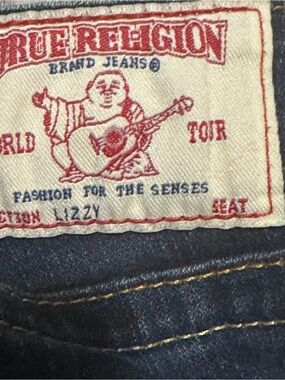 True Religion Capri Indigo Denim Jeans with Yellow Stitching